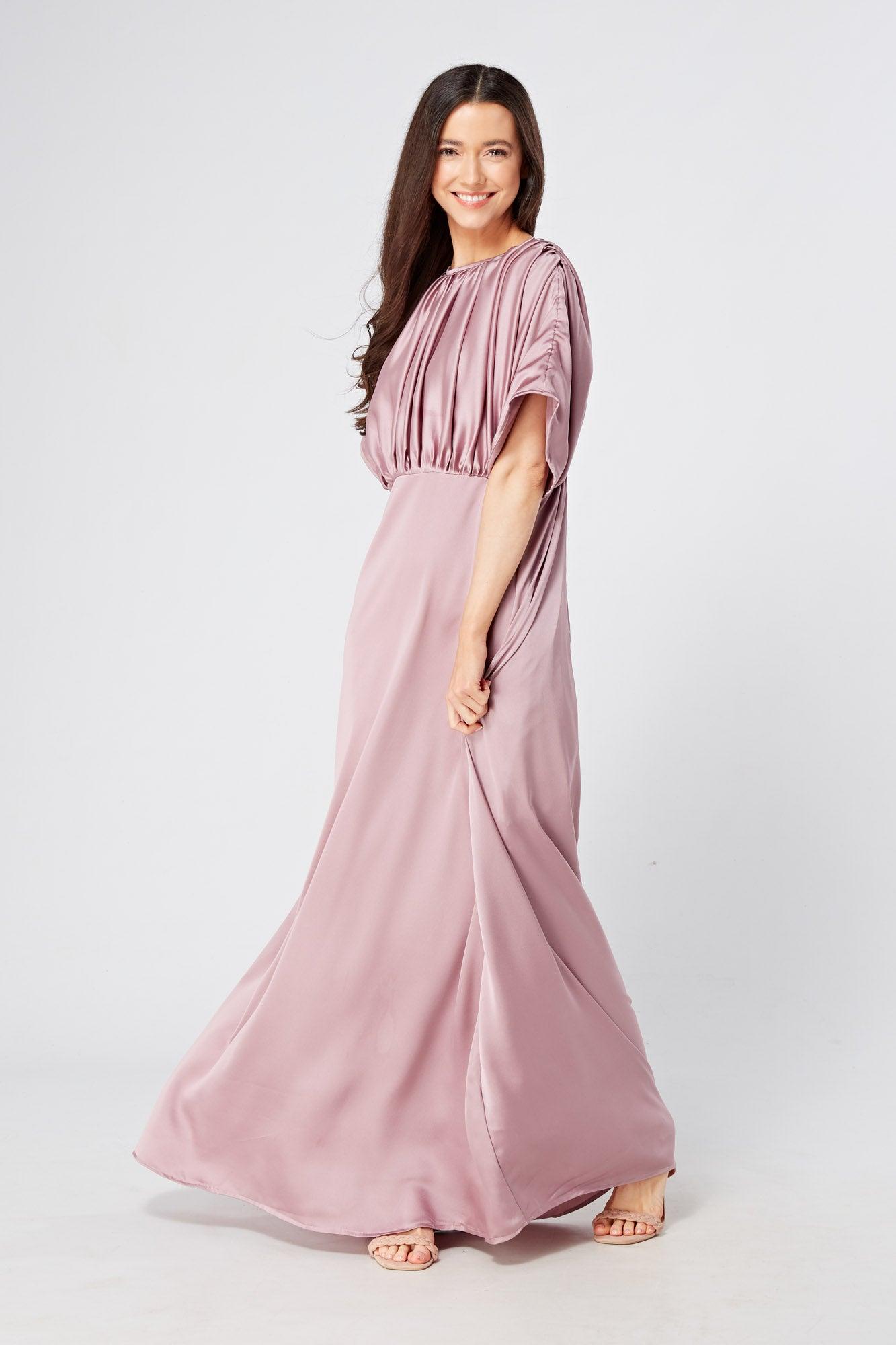 Josephine Lilac Satin Feel Crepe Maxi Dress With Ruched Body - TAHLIRA