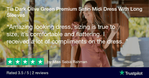 Tia Dark Olive Green Premium Satin Midi Dress With Long Sleeves - TAHLIRA