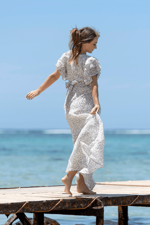 Luna Ruffle Sleeves Maxi Dress With Flare Skirt - TAHLIRA