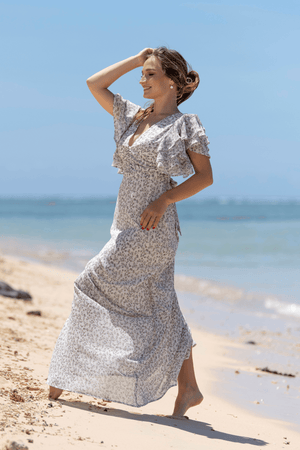 Luna Ruffle Sleeves Maxi Dress With Flare Skirt - TAHLIRA