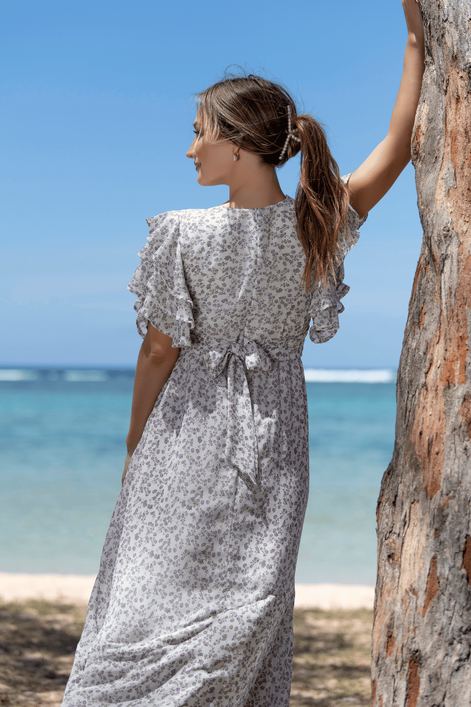 Luna Ruffle Sleeves Maxi Dress With Flare Skirt - TAHLIRA